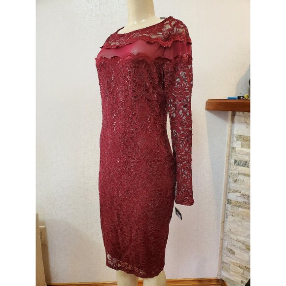 MARINA WOMEN'S BURGUNDY  LACE DRESS SIZE 10 #168 - Picture 3 of 12